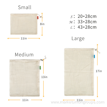 Customized logo Reusable Cotton Mesh Produce Bags Cotton Bag With Draw String